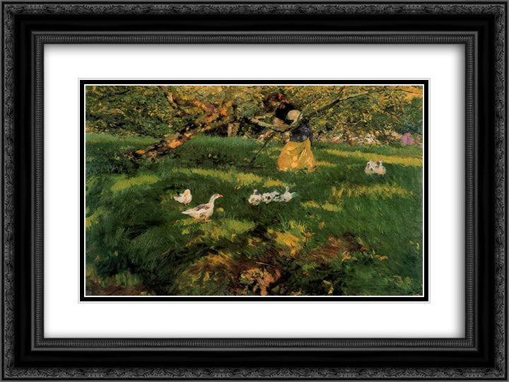 Herding Geese in the Asturias 24x18 Black Ornate Wood Framed Art Print Poster with Double Matting by Sorolla, Joaquin