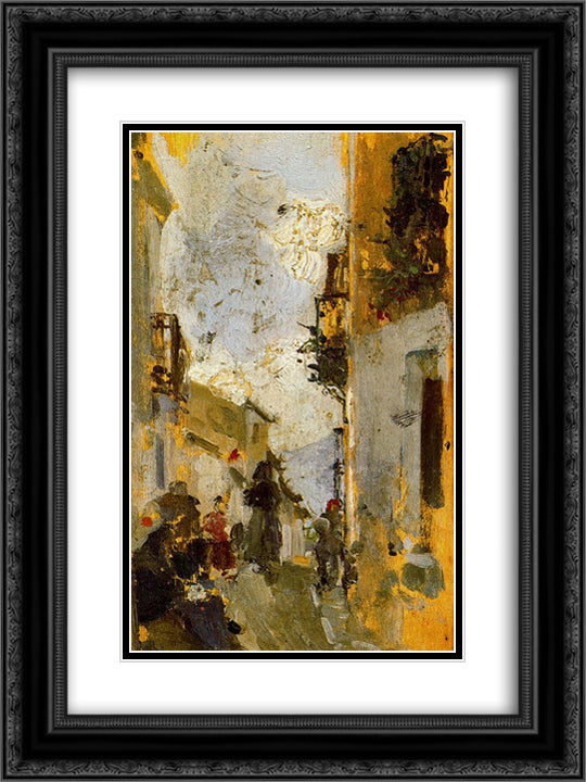 Italian Street 18x24 Black Ornate Wood Framed Art Print Poster with Double Matting by Sorolla, Joaquin