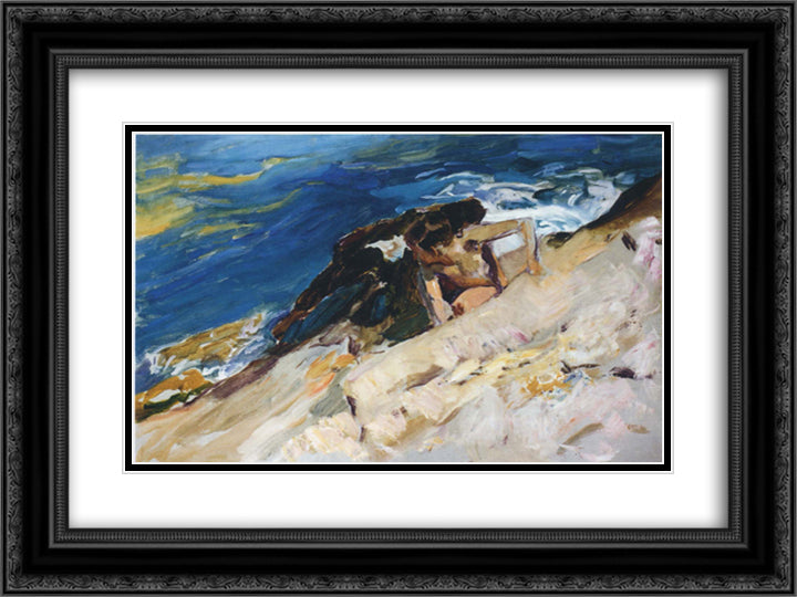 Looking for Crabs among the Rocks, Javea 24x18 Black Ornate Wood Framed Art Print Poster with Double Matting by Sorolla, Joaquin