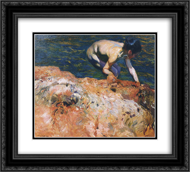 Looking for Shellfish 22x20 Black Ornate Wood Framed Art Print Poster with Double Matting by Sorolla, Joaquin