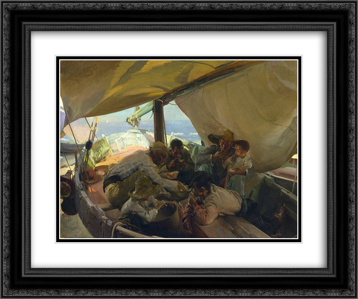 Lunch on the Boat 24x20 Black Ornate Wood Framed Art Print Poster with Double Matting by Sorolla, Joaquin