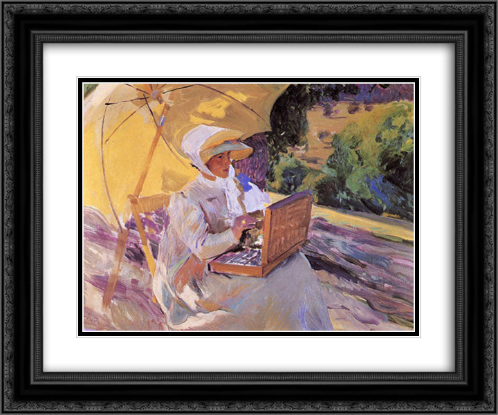 Maria Painting in El Pardo 24x20 Black Ornate Wood Framed Art Print Poster with Double Matting by Sorolla, Joaquin