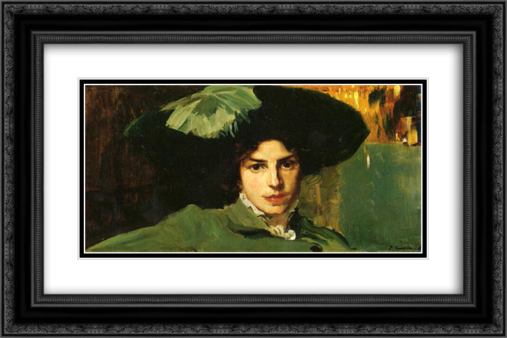 Maria with hat 24x16 Black Ornate Wood Framed Art Print Poster with Double Matting by Sorolla, Joaquin