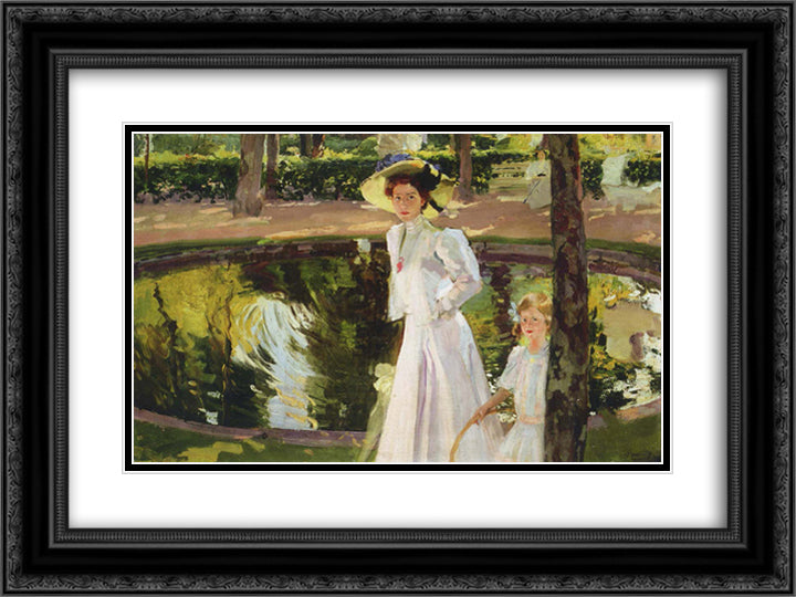 Marian in the gardens, la Granja 24x18 Black Ornate Wood Framed Art Print Poster with Double Matting by Sorolla, Joaquin