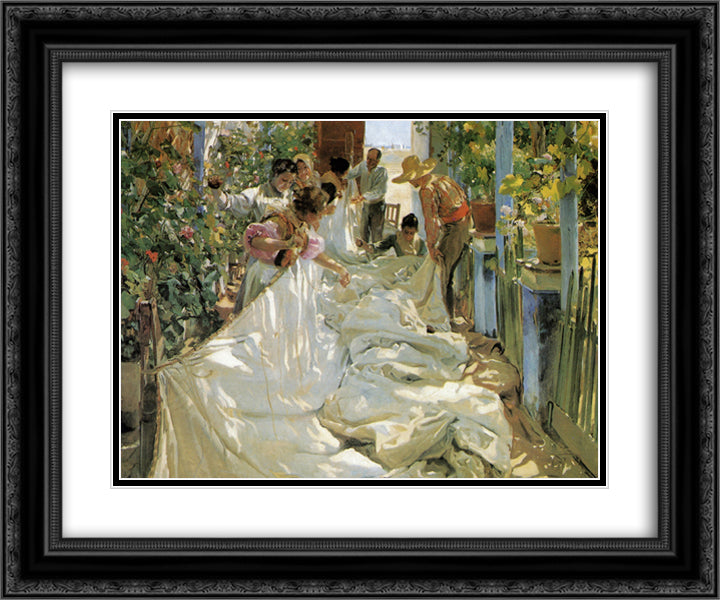 Mending the Sail 24x20 Black Ornate Wood Framed Art Print Poster with Double Matting by Sorolla, Joaquin
