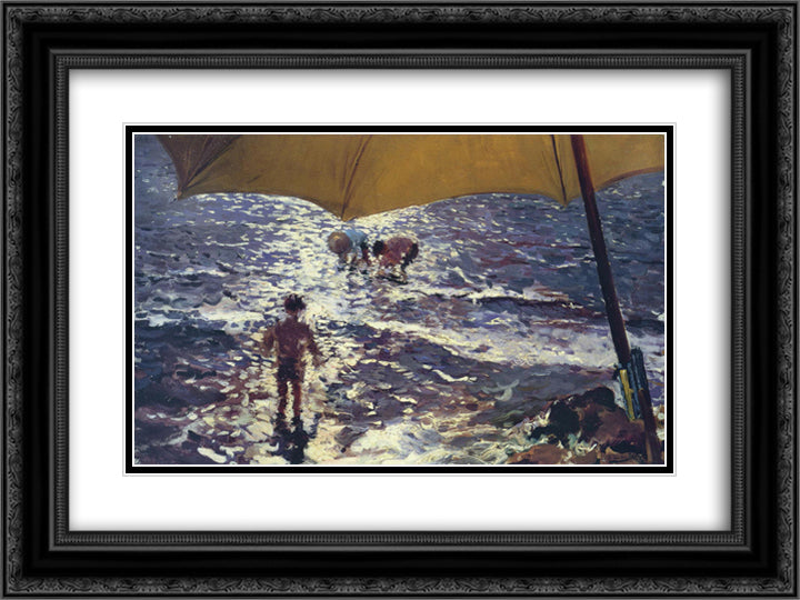 Midday at Valencia beach 24x18 Black Ornate Wood Framed Art Print Poster with Double Matting by Sorolla, Joaquin