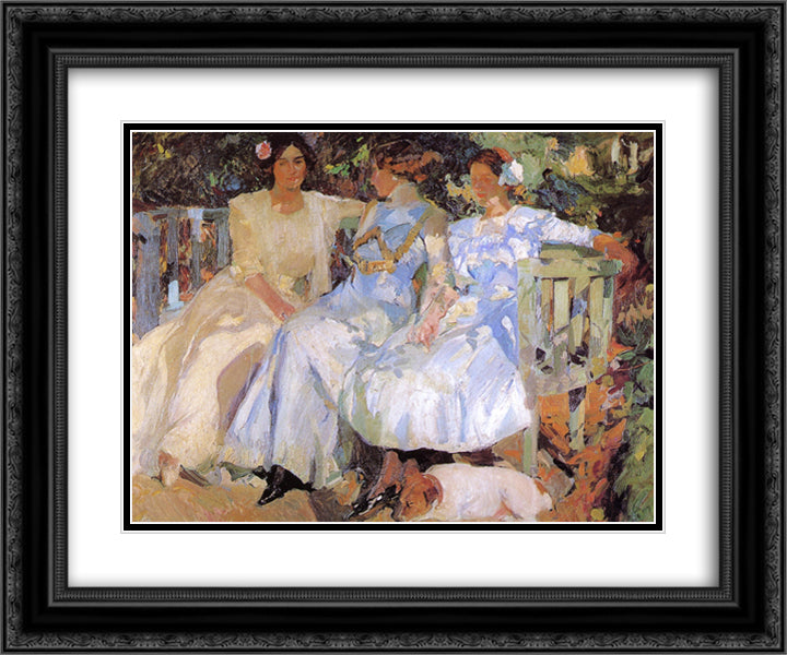 My Wife and Daughters in the Garden 24x20 Black Ornate Wood Framed Art Print Poster with Double Matting by Sorolla, Joaquin