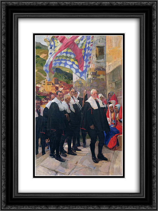 Navarre, the Town Council of Roncal 18x24 Black Ornate Wood Framed Art Print Poster with Double Matting by Sorolla, Joaquin