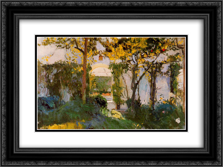 Old garden of the Alcazar in Seville 24x18 Black Ornate Wood Framed Art Print Poster with Double Matting by Sorolla, Joaquin