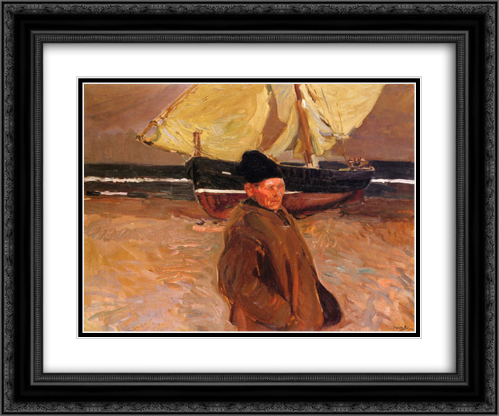 Old Valencian Fisherman 24x20 Black Ornate Wood Framed Art Print Poster with Double Matting by Sorolla, Joaquin