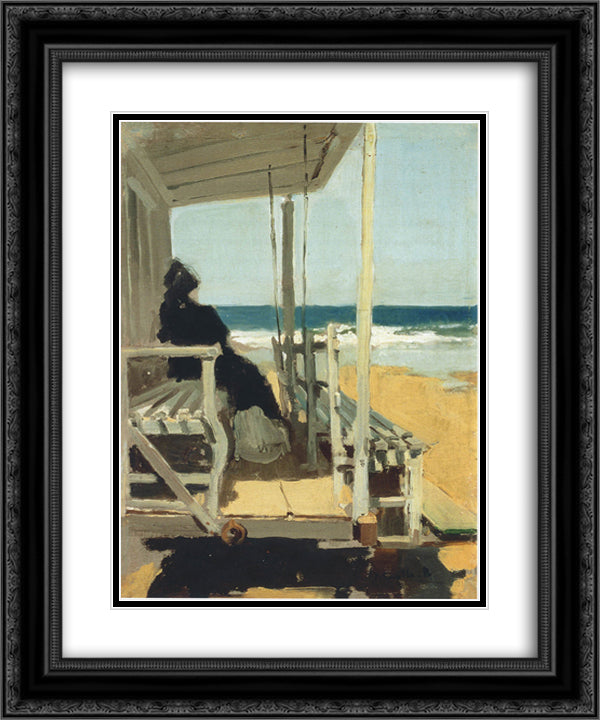On San Sebastian beach 20x24 Black Ornate Wood Framed Art Print Poster with Double Matting by Sorolla, Joaquin