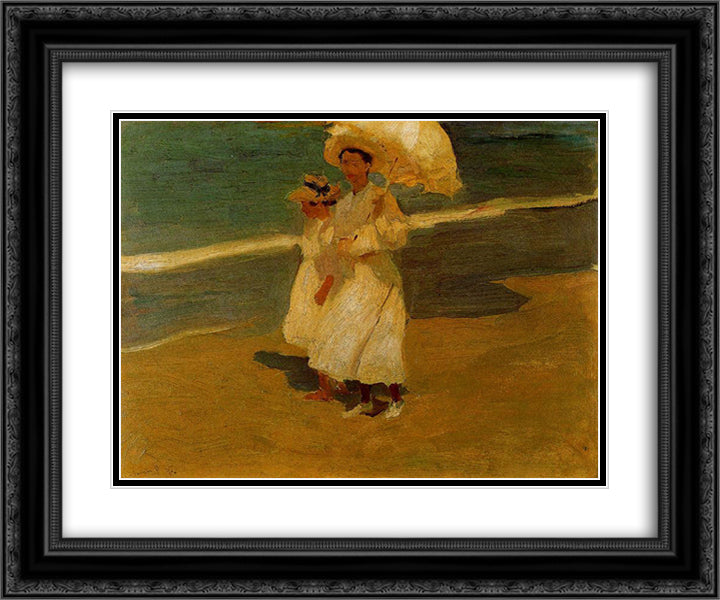 On the beach 24x20 Black Ornate Wood Framed Art Print Poster with Double Matting by Sorolla, Joaquin