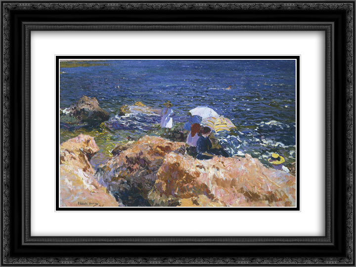 On the Rocks at Javea 24x18 Black Ornate Wood Framed Art Print Poster with Double Matting by Sorolla, Joaquin
