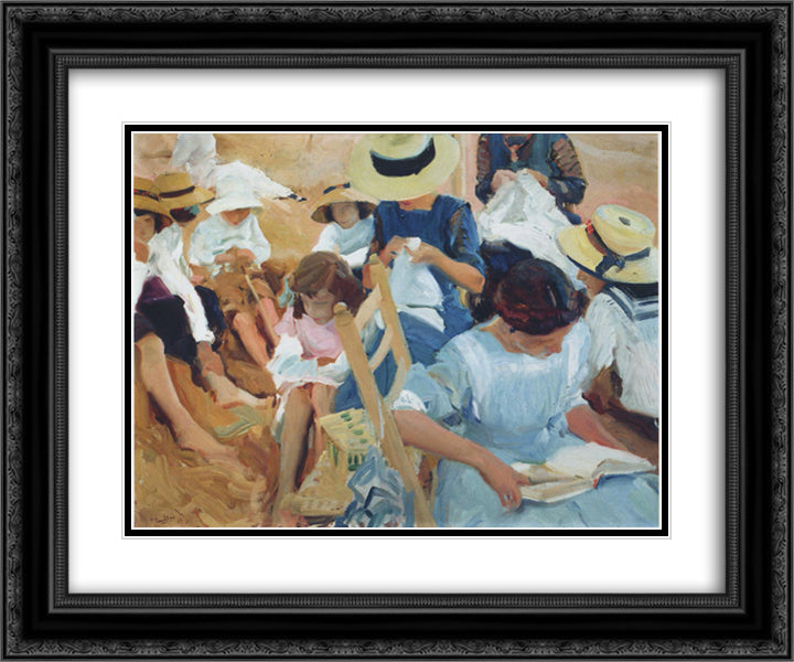 On the sands at Zarauz beach 24x20 Black Ornate Wood Framed Art Print Poster with Double Matting by Sorolla, Joaquin