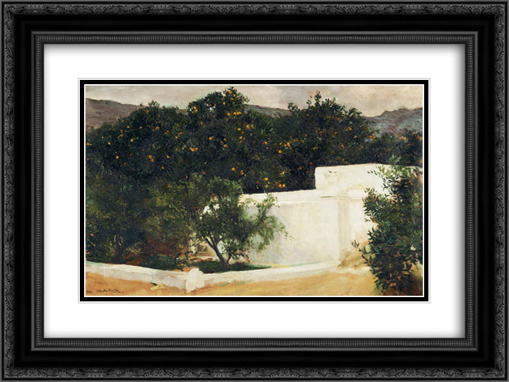 Orange trees on the road to Seville 24x18 Black Ornate Wood Framed Art Print Poster with Double Matting by Sorolla, Joaquin