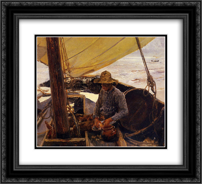 Peeling Potatoes 22x20 Black Ornate Wood Framed Art Print Poster with Double Matting by Sorolla, Joaquin