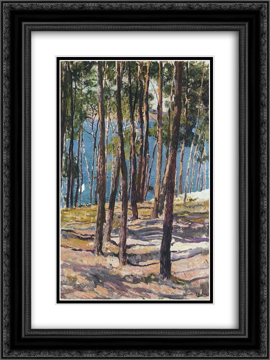 Pine Trees 18x24 Black Ornate Wood Framed Art Print Poster with Double Matting by Sorolla, Joaquin