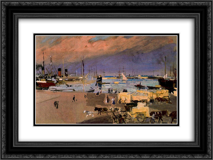 Port Valencia 24x18 Black Ornate Wood Framed Art Print Poster with Double Matting by Sorolla, Joaquin