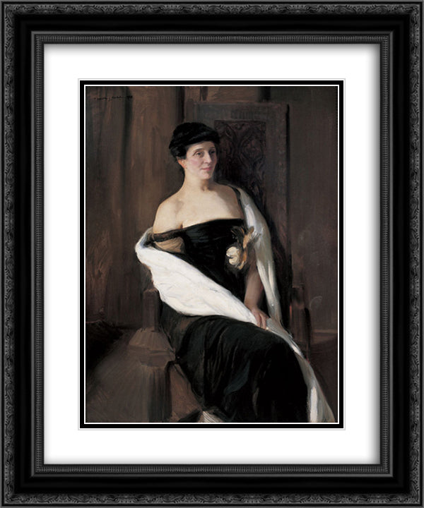 Portrait of a woman 20x24 Black Ornate Wood Framed Art Print Poster with Double Matting by Sorolla, Joaquin