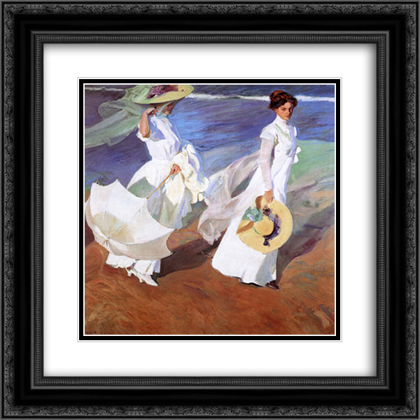 Promenade by the Sea 20x20 Black Ornate Wood Framed Art Print Poster with Double Matting by Sorolla, Joaquin