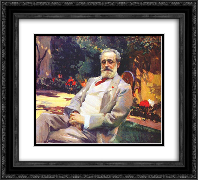Raimundo de Madrazo in his Paris garden 22x20 Black Ornate Wood Framed Art Print Poster with Double Matting by Sorolla, Joaquin