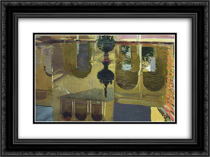 Reflections in a Fountain 24x18 Black Ornate Wood Framed Art Print Poster with Double Matting by Sorolla, Joaquin