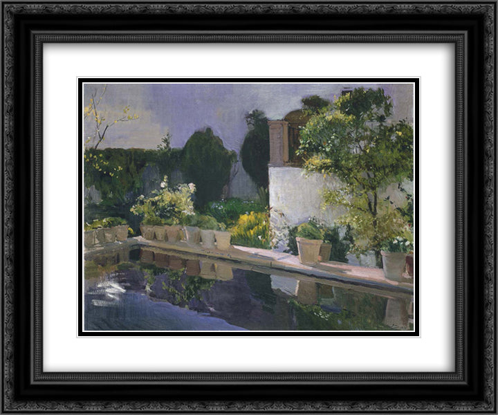 Reservoir at the Alcazin Seville 24x20 Black Ornate Wood Framed Art Print Poster with Double Matting by Sorolla, Joaquin