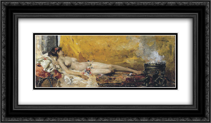Resting Bacchante 24x14 Black Ornate Wood Framed Art Print Poster with Double Matting by Sorolla, Joaquin