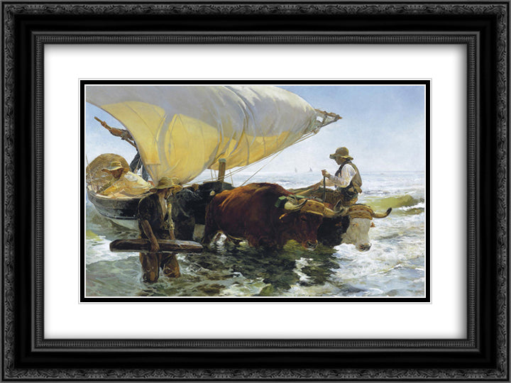 Return from Fishing 24x18 Black Ornate Wood Framed Art Print Poster with Double Matting by Sorolla, Joaquin