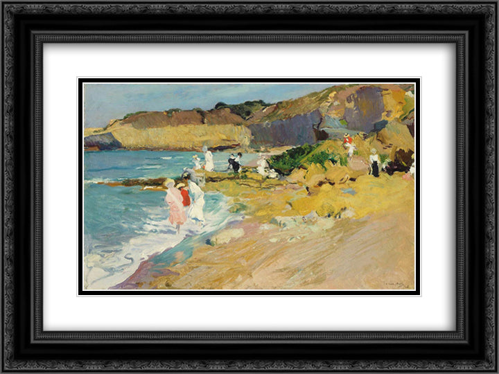 Rocks and the Lighthouse, Biarritz 24x18 Black Ornate Wood Framed Art Print Poster with Double Matting by Sorolla, Joaquin