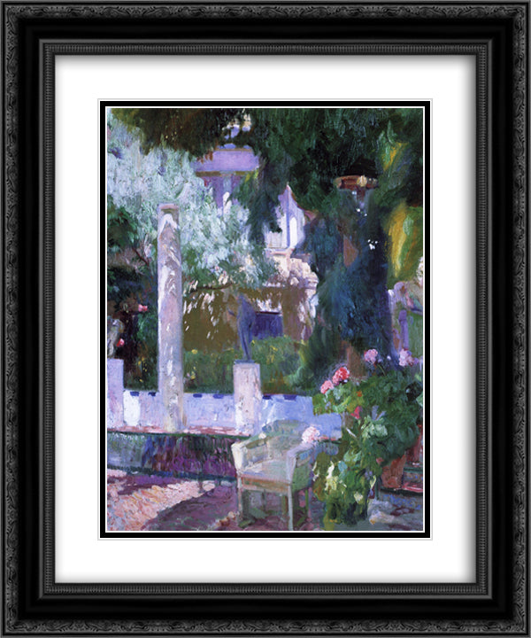Rose Bush at the Sorolla House 20x24 Black Ornate Wood Framed Art Print Poster with Double Matting by Sorolla, Joaquin