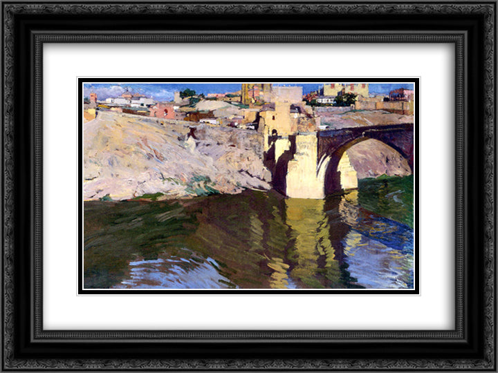 San Martin Bridge at Toledo 24x18 Black Ornate Wood Framed Art Print Poster with Double Matting by Sorolla, Joaquin