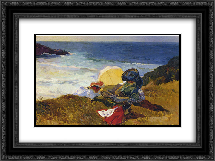 Setting sun in Biarritz 24x18 Black Ornate Wood Framed Art Print Poster with Double Matting by Sorolla, Joaquin