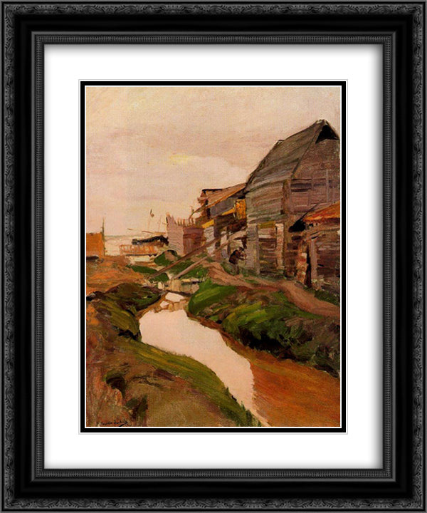 Shipyard, Valencia beach 20x24 Black Ornate Wood Framed Art Print Poster with Double Matting by Sorolla, Joaquin