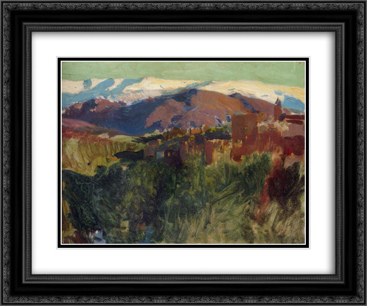 Sierra Nevada from the Alhambra, Grenada 24x20 Black Ornate Wood Framed Art Print Poster with Double Matting by Sorolla, Joaquin