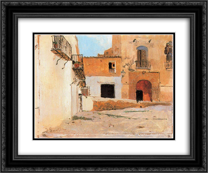 Square of Valencia 24x20 Black Ornate Wood Framed Art Print Poster with Double Matting by Sorolla, Joaquin