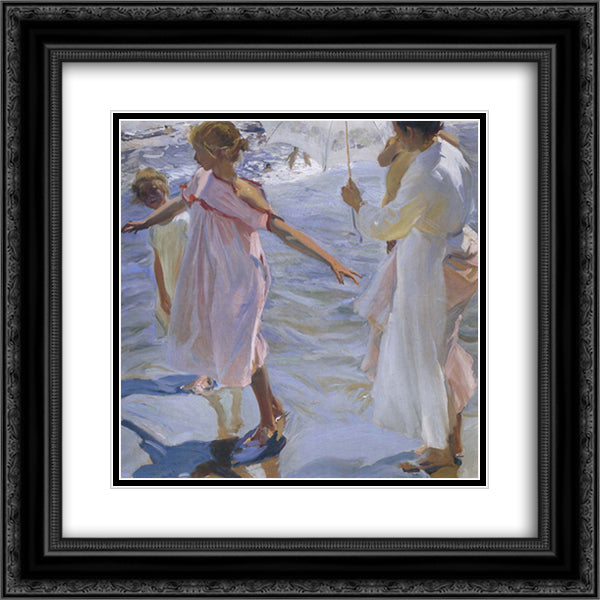 Strolling along the seashore 20x20 Black Ornate Wood Framed Art Print Poster with Double Matting by Sorolla, Joaquin