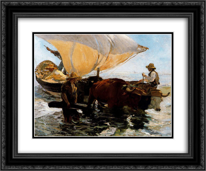 Study for 'The Comeback of the fisheries' 24x20 Black Ornate Wood Framed Art Print Poster with Double Matting by Sorolla, Joaquin