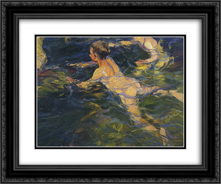 Swimmers, Javea 24x20 Black Ornate Wood Framed Art Print Poster with Double Matting by Sorolla, Joaquin