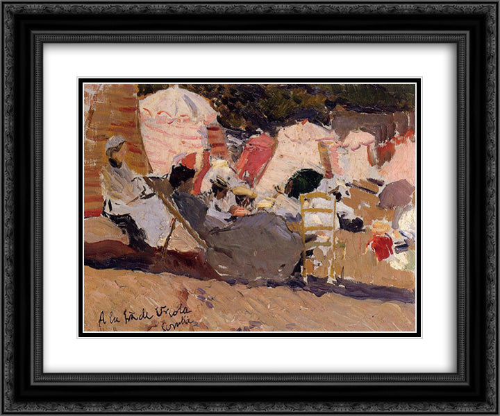The Beach at Biarritz 24x20 Black Ornate Wood Framed Art Print Poster with Double Matting by Sorolla, Joaquin