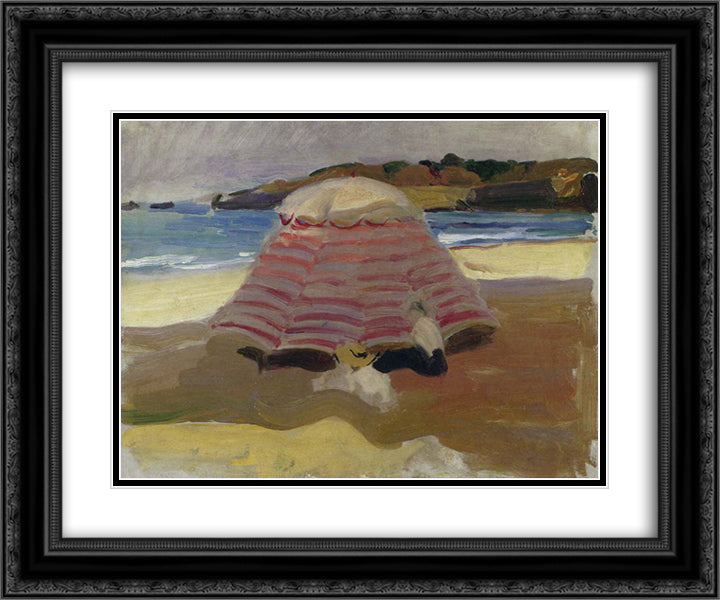 The beach of Biarritz 24x20 Black Ornate Wood Framed Art Print Poster with Double Matting by Sorolla, Joaquin