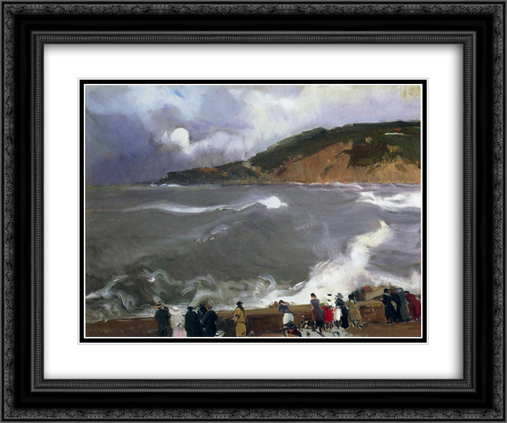 The Breakwater of San Sebastian 24x20 Black Ornate Wood Framed Art Print Poster with Double Matting by Sorolla, Joaquin