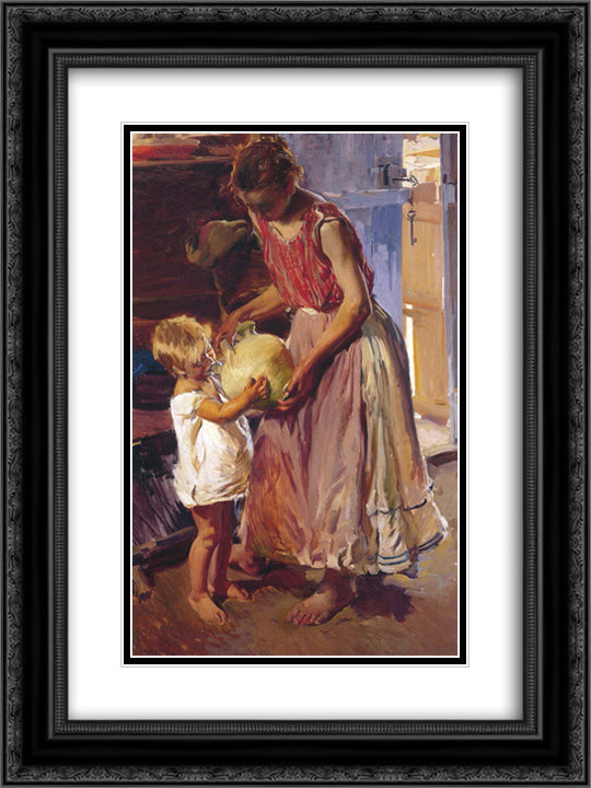 The drinking jug 18x24 Black Ornate Wood Framed Art Print Poster with Double Matting by Sorolla, Joaquin