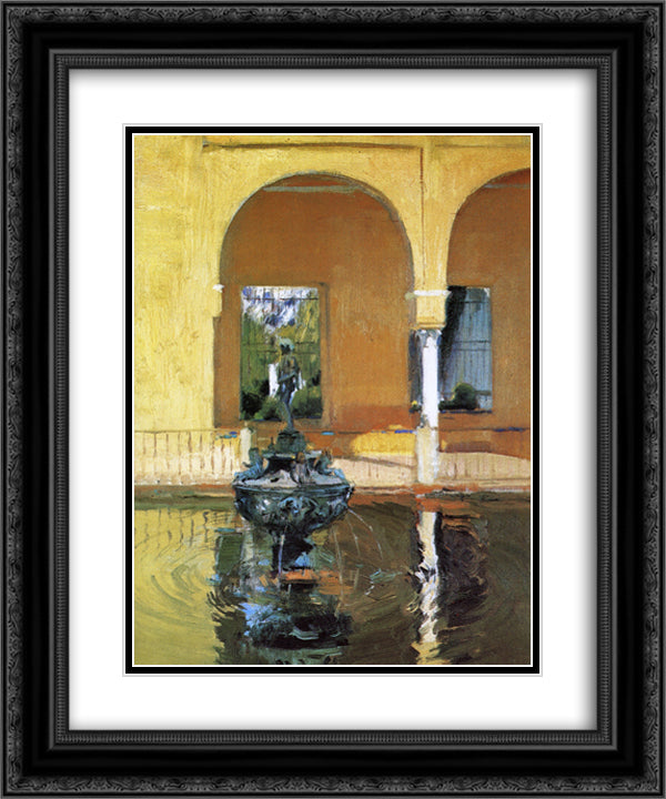The Fountain in the Alcazof Seville 20x24 Black Ornate Wood Framed Art Print Poster with Double Matting by Sorolla, Joaquin