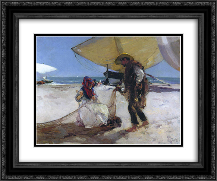 The Net 24x20 Black Ornate Wood Framed Art Print Poster with Double Matting by Sorolla, Joaquin