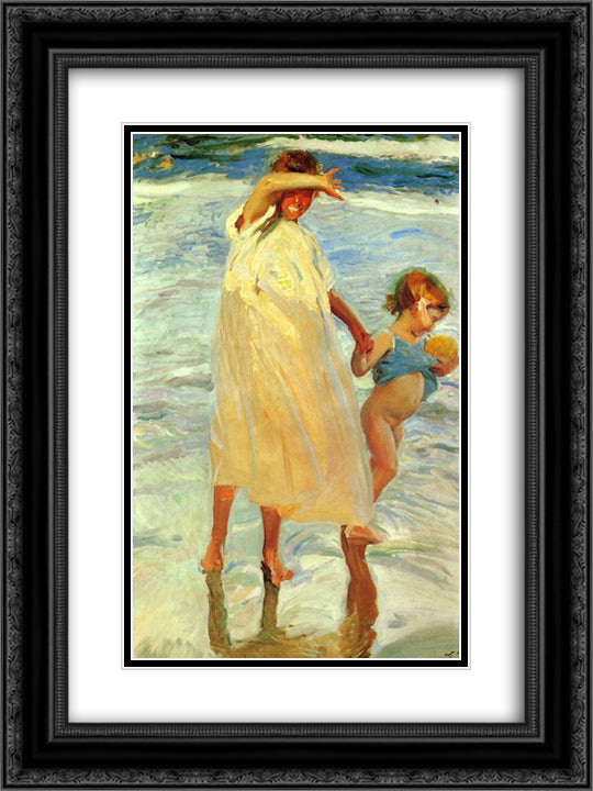 The two sisters 18x24 Black Ornate Wood Framed Art Print Poster with Double Matting by Sorolla, Joaquin