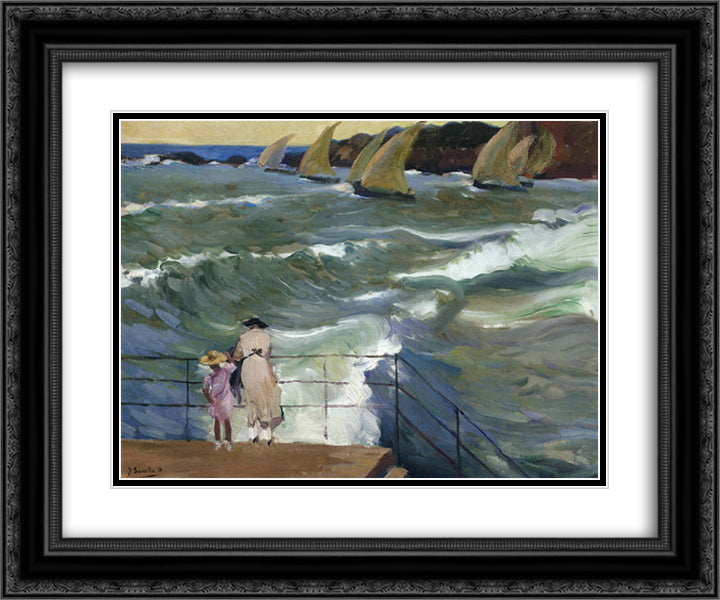 The Waves at San Sebastian 24x20 Black Ornate Wood Framed Art Print Poster with Double Matting by Sorolla, Joaquin