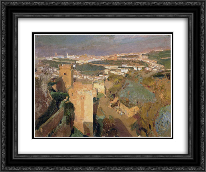 Tower of Seven, pont Alhambra, Granada 24x20 Black Ornate Wood Framed Art Print Poster with Double Matting by Sorolla, Joaquin