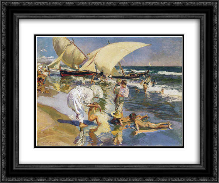 Valencia beach in the morning light 24x20 Black Ornate Wood Framed Art Print Poster with Double Matting by Sorolla, Joaquin