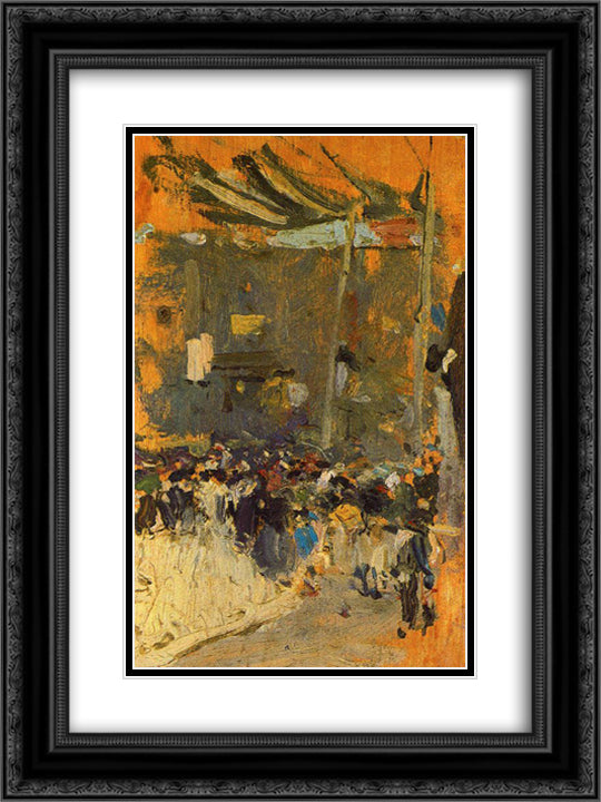 Valencia Street with awnings 18x24 Black Ornate Wood Framed Art Print Poster with Double Matting by Sorolla, Joaquin
